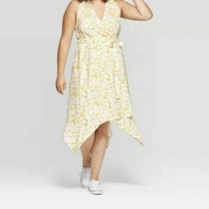 Ava & Viv Yellow Floral Wrap Dress NWT